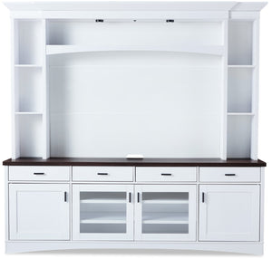 Meuble audio-vidéo mural Emry 3 pièces de 87.5 po avec rangement et système de gestion des câbles pour téléviseurs jusqu’à 90 po - blanc