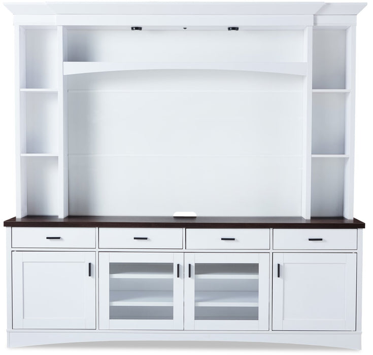 Meuble audio-vidéo mural Emry 3 pièces de 87.5 po avec rangement et système de gestion des câbles pour téléviseurs jusqu’à 90 po - blanc