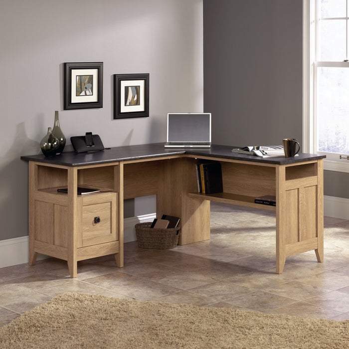 Bureau en forme de L Fritz de 59,05 po avec armoire - brun et ardoise grise