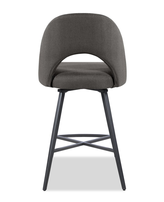 Tabouret Elijah de hauteur comptoir en tissu d’apparence lin et en métal avec siège pivotant - gris