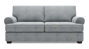 Sofa personnalisable Roll de Sofa Lab de 76 po de format condo fabriqué au Canada en tissu d’apparence lin avec accoudoirs enroulés - gris Luna Pewter