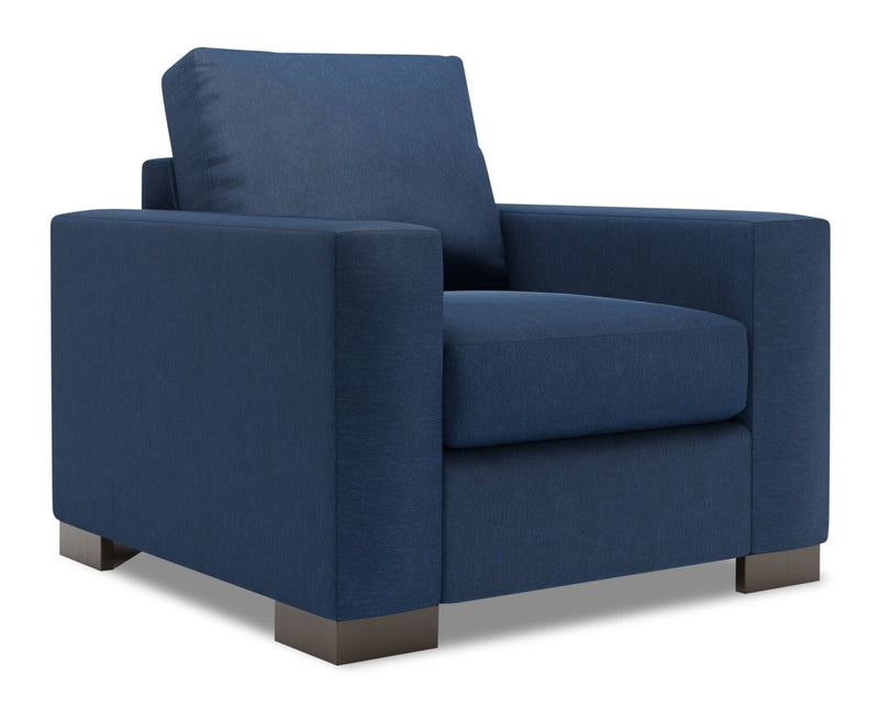 Fauteuil Track de Sofa Lab personnalisable de 38 po fabriqué au Canada en tissu d’apparence lin avec accoudoirs rectilignes - bleu Pax Navy