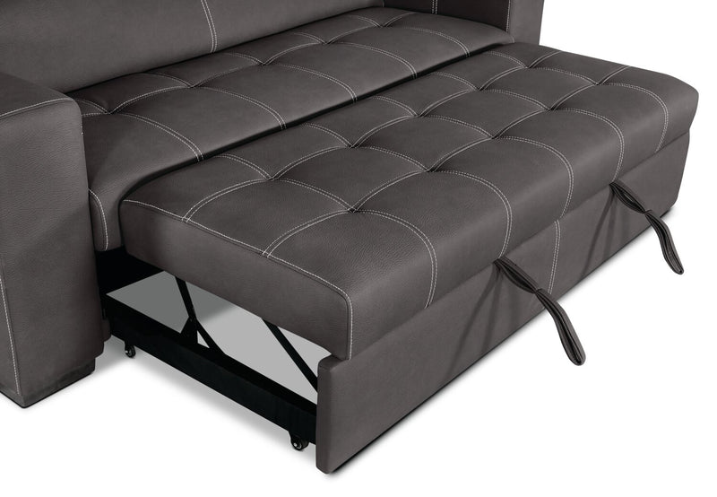 Sofa-lit Drake de 87 po en tissu de suédine avec lit rétractable, appuie-têtes relevables et capitonnage à boutons - gris