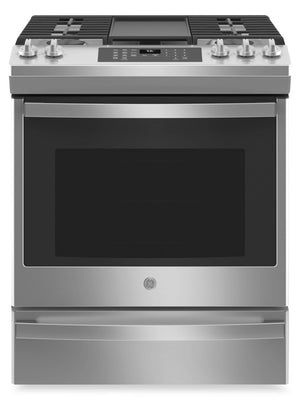 Cuisinière à gaz GE de 5,6 pi³ avec convection et friture à air - acier inoxydable - JCGS760SPSS