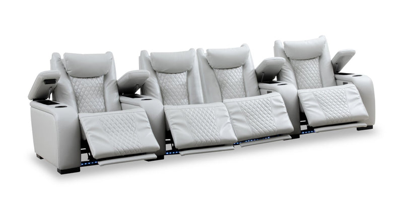 Sofa sectionnel à inclinaison électrique Cinema 5 pièces en apparence cuir avec appuie-têtes électriques - gris brume cosmique