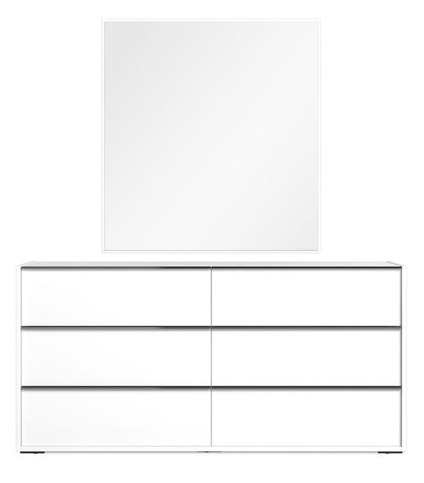 Commode de chambre à coucher Raia à 6 tiroirs - fabriquée en Italie, 59 po (L) x 33 po (H), moderne - blanche
