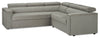 Sofa sectionnel de gauche Savvy 2 pièces en tissu d’apparence lin avec appuie-têtes réglables, porte-gobelets et port USB - gris