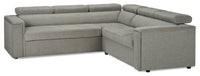 Sofa sectionnel de gauche Savvy 2 pièces en tissu d’apparence lin avec appuie-têtes réglables, porte-gobelets et port USB - gris