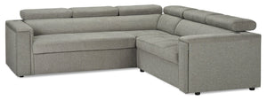 Sofa sectionnel de gauche Savvy 2 pièces en tissu d’apparence lin avec appuie-têtes réglables, porte-gobelets et port USB - gris