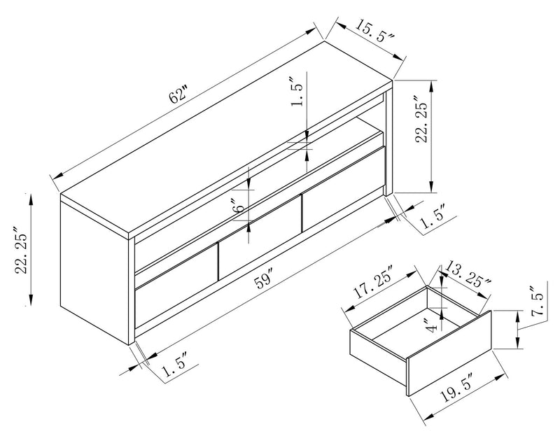 Meuble pour téléviseur Walker de 62 po avec rangement et système de gestion des câbles pour téléviseurs jusqu’à 70 po - gris vieilli