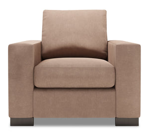 Fauteuil Track de Sofa Lab personnalisable de 38 po fabriqué au Canada en tissu d’apparence lin avec accoudoirs rectilignes - brun Pax Wicker