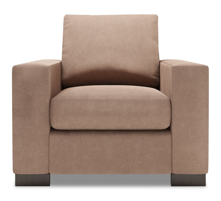 Fauteuil Track de Sofa Lab personnalisable de 38 po fabriqué au Canada en tissu d’apparence lin avec accoudoirs rectilignes - brun Pax Wicker