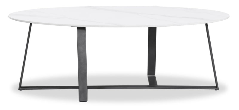Table à café ovale moderne Nico de Kort & Co. de 51 po - pierre frittée blanche avec pattes en métal gris foncé