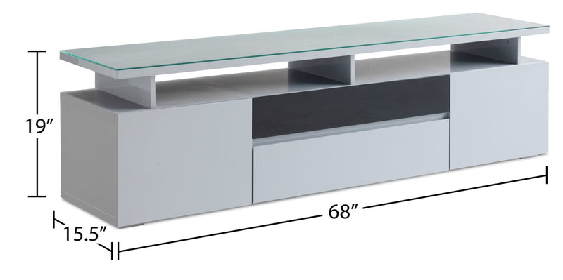 Meuble pour téléviseur moderne Adam de 68 po avec rangement et système de gestion des câbles pour téléviseurs jusqu’à 75 po - gris
