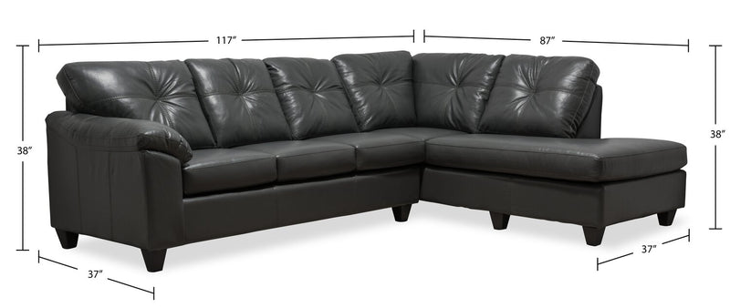 Sofa sectionnel de droite Addison 2 pièces fabriqué au Canada en tissu d’apparence cuir avec coussins de siège amovibles - gris