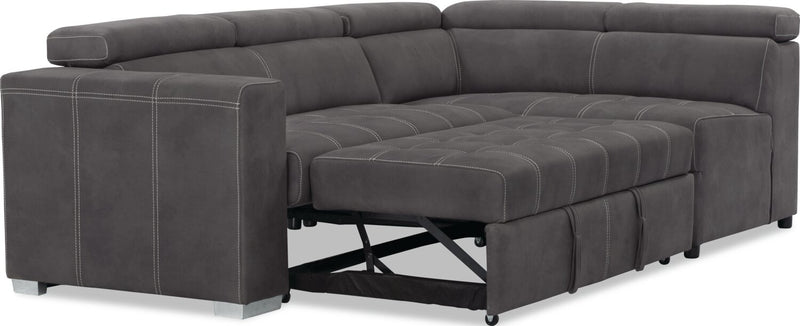 Sofa-lit sectionnel de droite Drake 3 pièces en tissu de suédine avec pouf de rangement - gris ciment