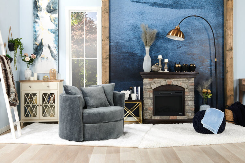 Fauteuil d’appoint pivotant Cuddler Midi de 42 po fabriqué au Canada en tissu de chenille - gris Plush Thunder