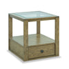Table de bout traditionnelle Esme de 22 po avec dessus en verre, rangement et tablette - bois brun clair