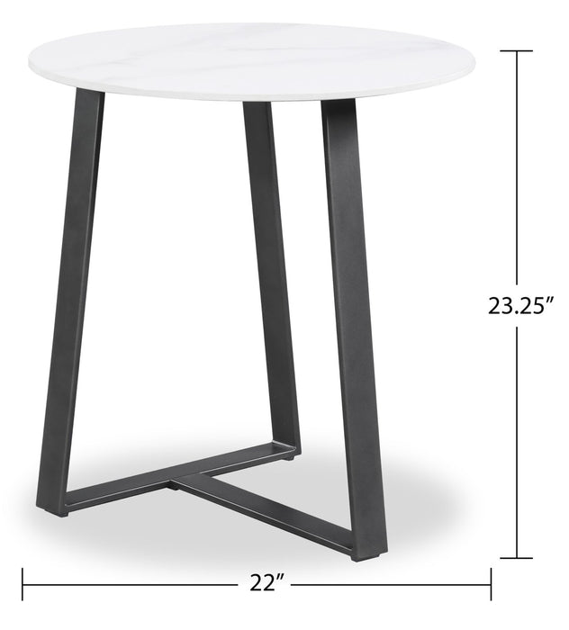 Table de bout ovale moderne Nico de Kort & Co. de 22 po - pierre frittée blanche avec pattes en métal gris foncé