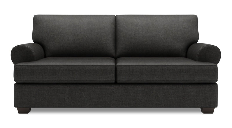 Sofa personnalisable Roll de Sofa Lab de 76 po de format condo fabriqué au Canada en tissu d’apparence lin avec accoudoirs enroulés - gris Luna Kohl