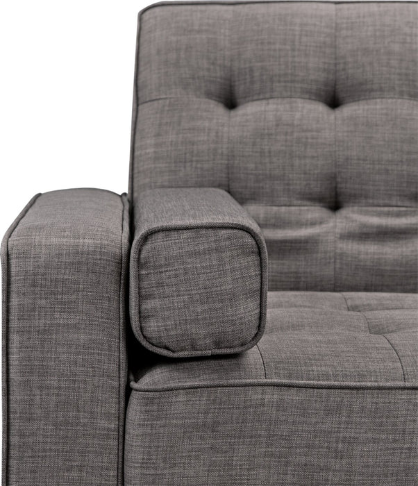 Futon Avery de 81,5 po en tissu d’apparence lin avec mécanisme Klik Klak, capitonnage et deux accoudoirs coussinés - gris