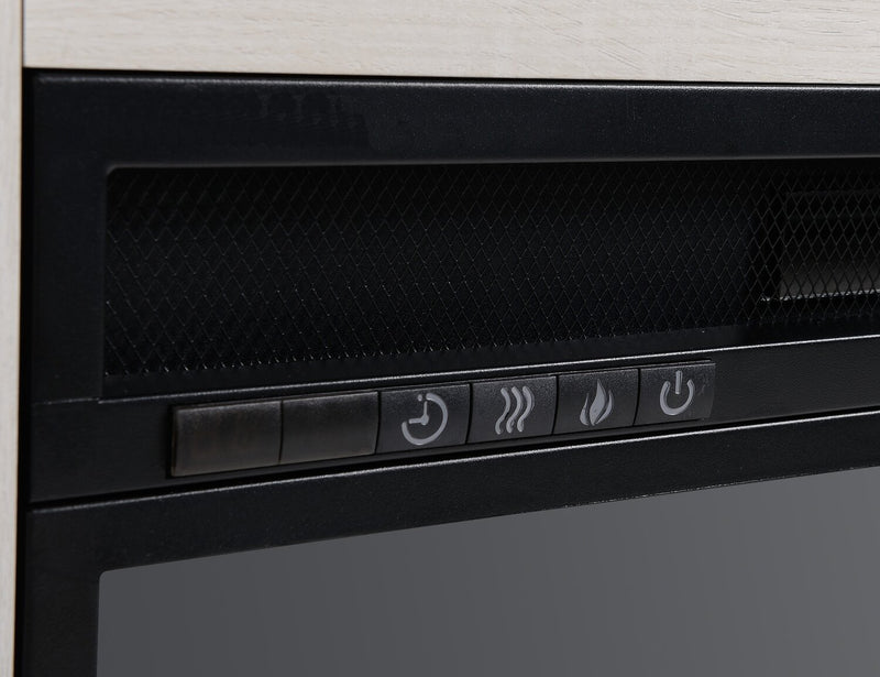 Meuble pour téléviseur moderne Antoni de 62 po avec foyer électrique, rangement et système de gestion des câbles pour téléviseurs jusqu’à 70 po - blanc