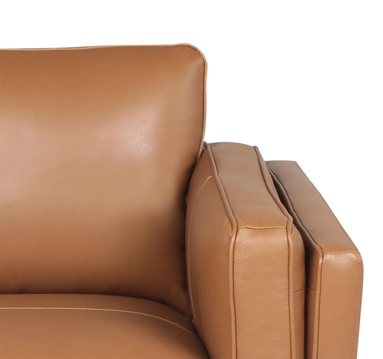 Sofa Vivia de 86 po en cuir véritable avec coussins de siège amovibles et pattes en bois - brun caramel 