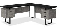 Bureau en coin en forme de L réversible Marnie de 71 po à 3 tiroirs - apparence béton noir