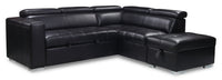  Sofa-lit sectionnel de droite Drake 3 pièces en tissu d’apparence cuir avec pouf de rangement - noir