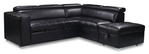 Sofa-lit sectionnel de droite Drake 3 pièces en tissu d’apparence cuir avec pouf de rangement - noir