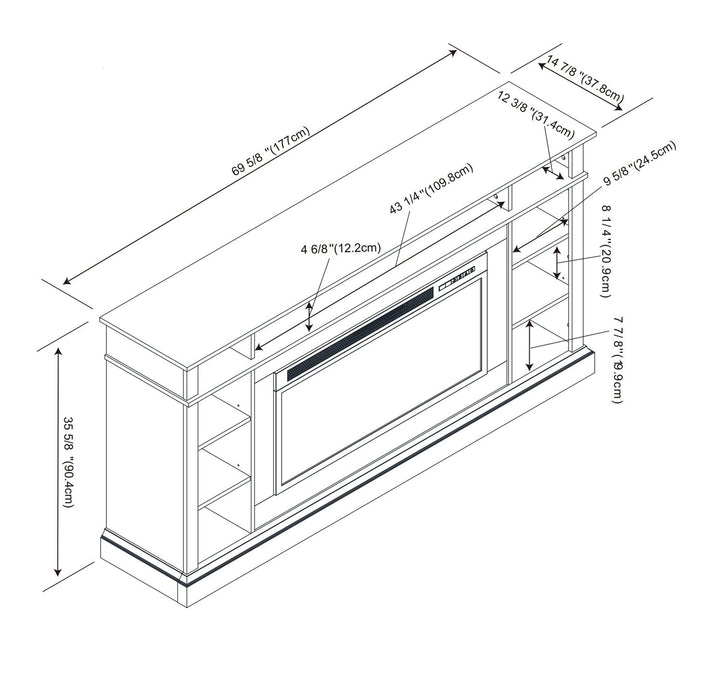 Meuble pour téléviseur Lappland de 70 po avec foyer électrique, rangement et système de gestion des câbles pour téléviseurs jusqu’à 80 po - noir