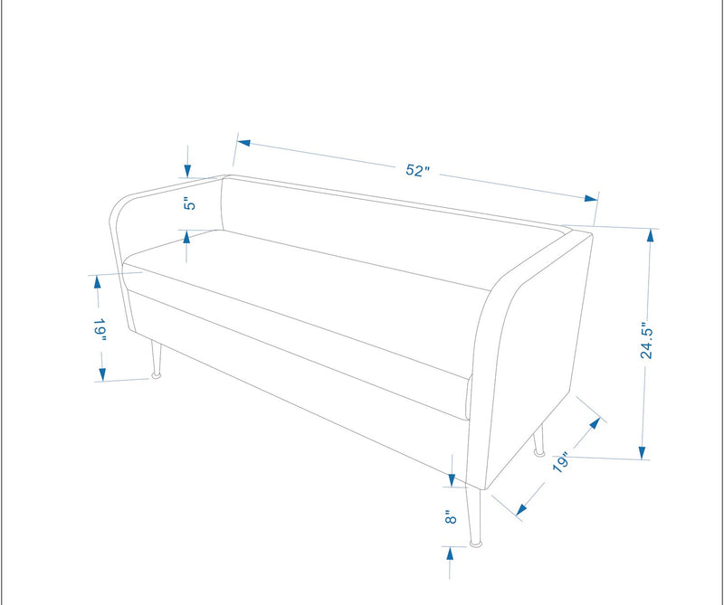 Banc Cass de 52 po - velours gris avec pattes dorées