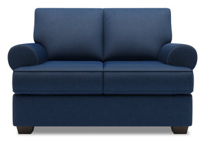 Causeuse personnalisable Roll de Sofa Lab de 64 po fabriquée au Canada en tissu d’apparence lin avec accoudoirs enroulés - bleu Pax Navy