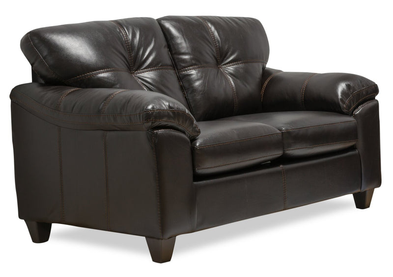 Causeuse Addison de 63 po fabriquée au Canada en tissu d’apparence cuir avec coussins de siège amovibles et capitonnage - noir mûre