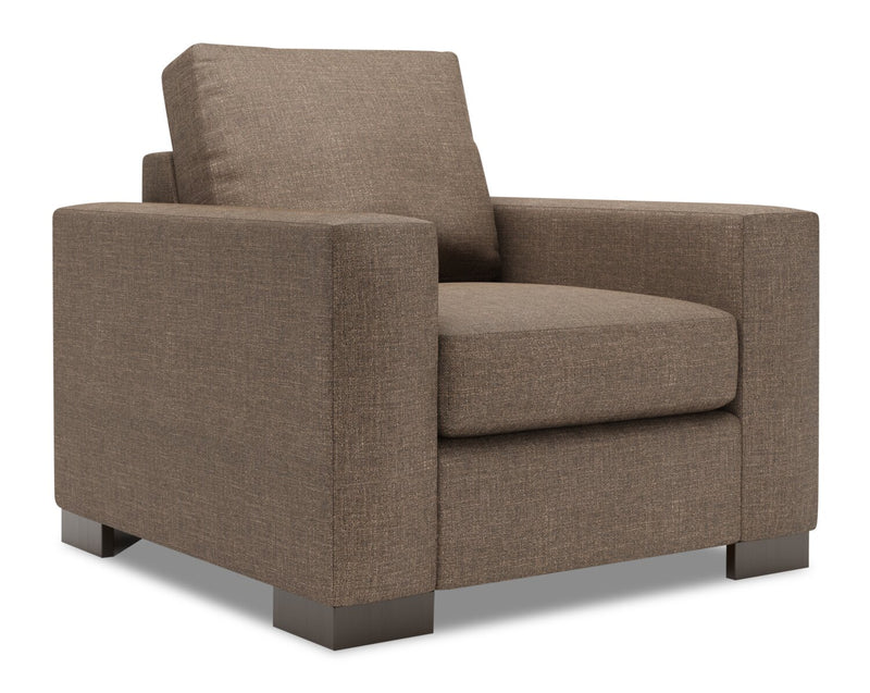 Fauteuil Track de Sofa Lab personnalisable de 38 po fabriqué au Canada en tissu d’apparence lin avec accoudoirs rectilignes - brun Luna Praline