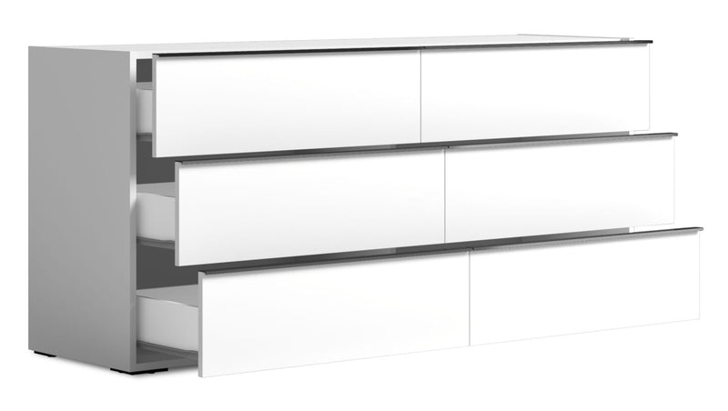 Commode de chambre à coucher Raia à 6 tiroirs - fabriquée en Italie, 59 po (L) x 33 po (H), moderne - blanche