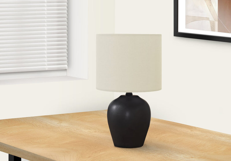 Lampe de table de 17 po en céramique noire avec abat-jour cylindrique