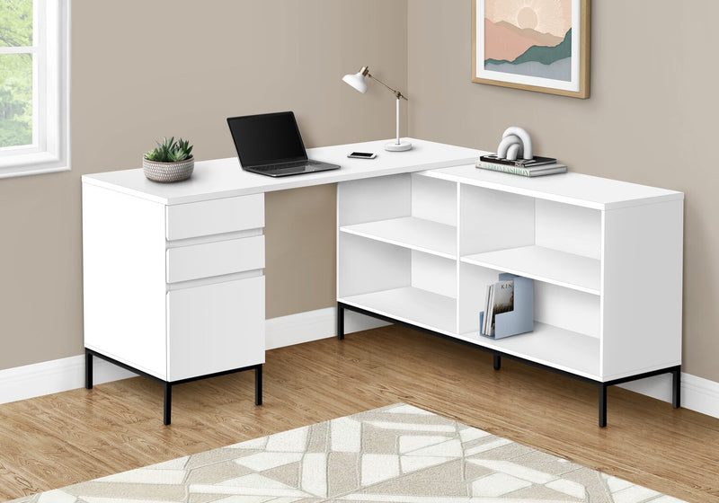 Bureau en forme de L Sean de 60 po à 3 tiroirs et 4 compartiments - blanc