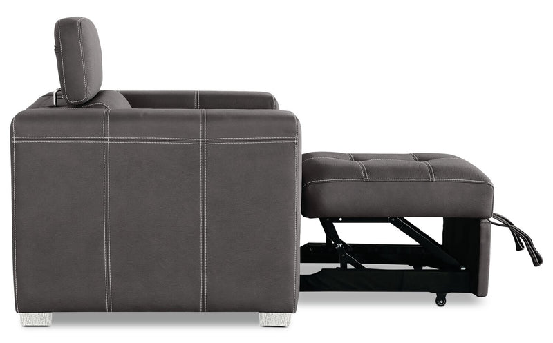 Fauteuil Drake de 41,5 po en tissu de suédine avec pouf rétractable et appuie-têtes relevables - gris ciment