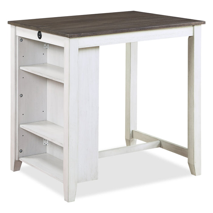 Ensemble de salle à manger Lane 3 pièces de hauteur comptoir avec table de 36,5 po (L), tablettes et port USB intégrées, et 2 chaises - blanc