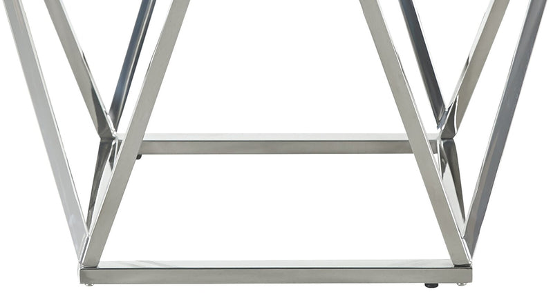 Table de bout carrée moderne Amanda de 21,5 po - dessus en marbre blanc avec base en métal chromé