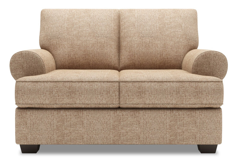 Causeuse personnalisable Roll de Sofa Lab de 64 po fabriquée au Canada en tissu d’apparence lin avec accoudoirs enroulés - taupe Luxury Taupe