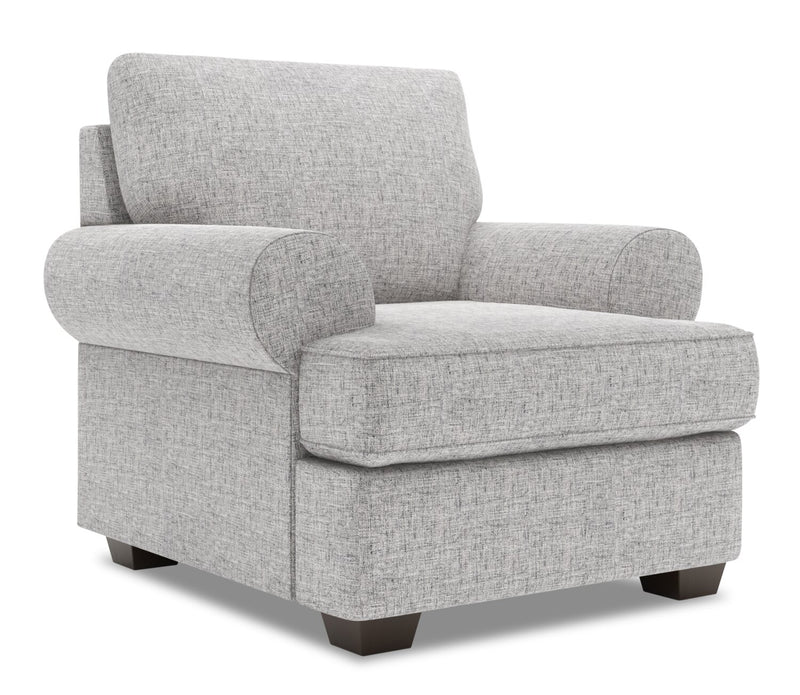 Fauteuil Roll de Sofa Lab personnalisable de 42 po fabriqué au Canada en tissu d’apparence lin avec accoudoirs enroulés - gris Luna Domino