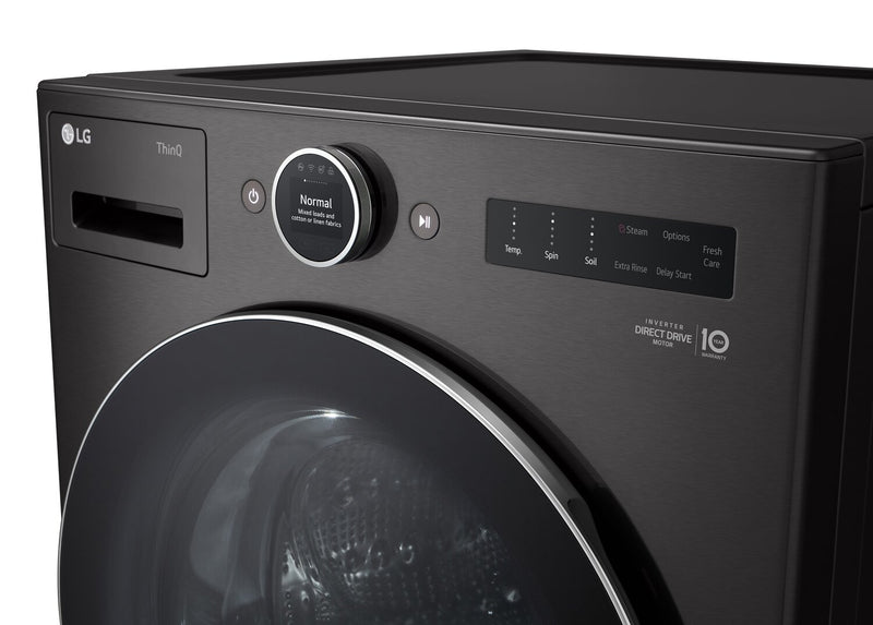 Laveuse à la vapeur intelligente haute efficacité LG à chargement frontal de 5,8 pi³ - acier noir - superposable - WM6700HBA