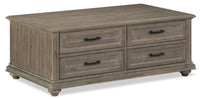 Table à café rustique Winston de 48 po avec rangement - brun clair avec fini bois de grève
