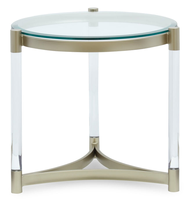 Table de bout ronde moderne Silas de 25,5 po avec dessus en verre - platine avec métal et acrylique
