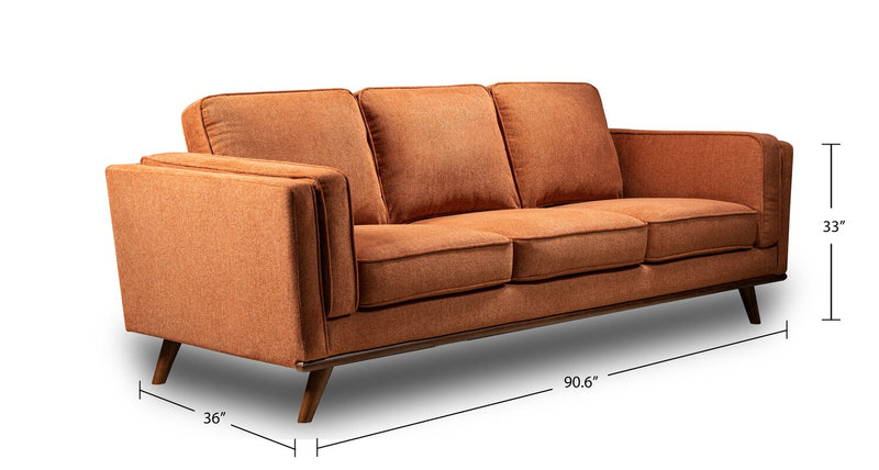 Sofa Kassia de Kort & Co. de 90,6 po en tissu d’apparence lin avec base et pattes en bois - orange