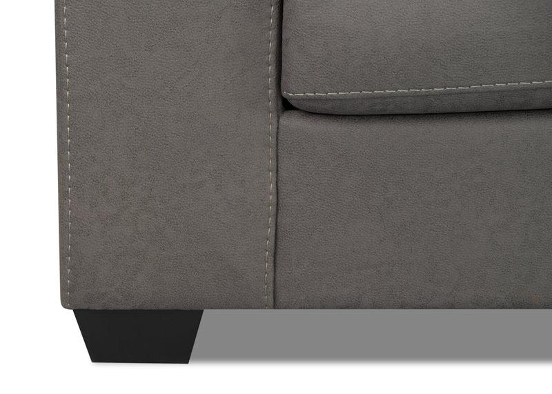 Sofa sectionnel de droite Morty 2 pièces fabriqué au Canada en tissu d’apparence cuir avec sofa et coussins décoratifs - gris