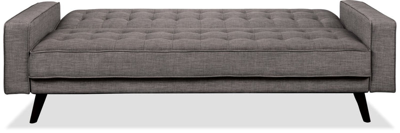Futon Avery de 81,5 po en tissu d’apparence lin avec mécanisme Klik Klak, capitonnage et deux accoudoirs coussinés - gris