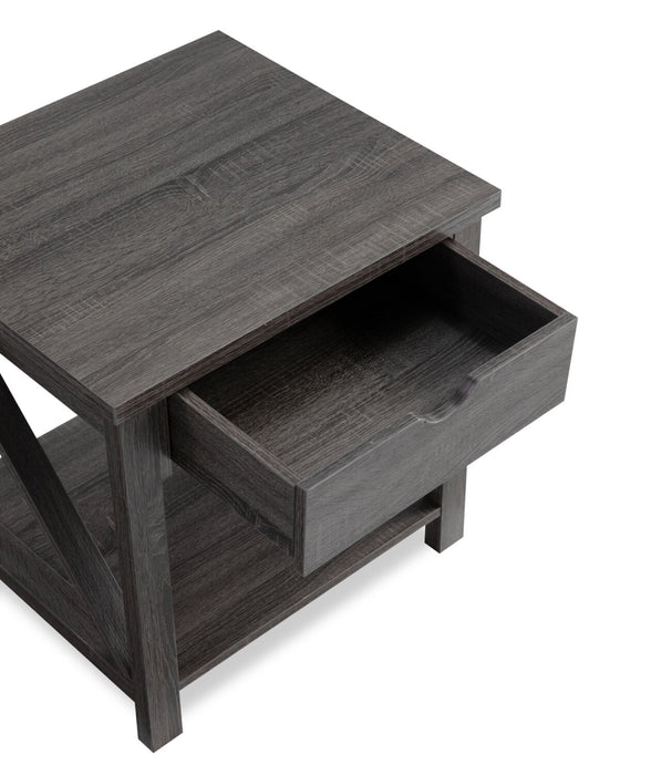 2 tables à café rustiques Jake de 47,25 po avec rangement et tablette - gris vieilli 